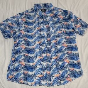 Tropical Blue and Pink Leaf Print Men's Shirt